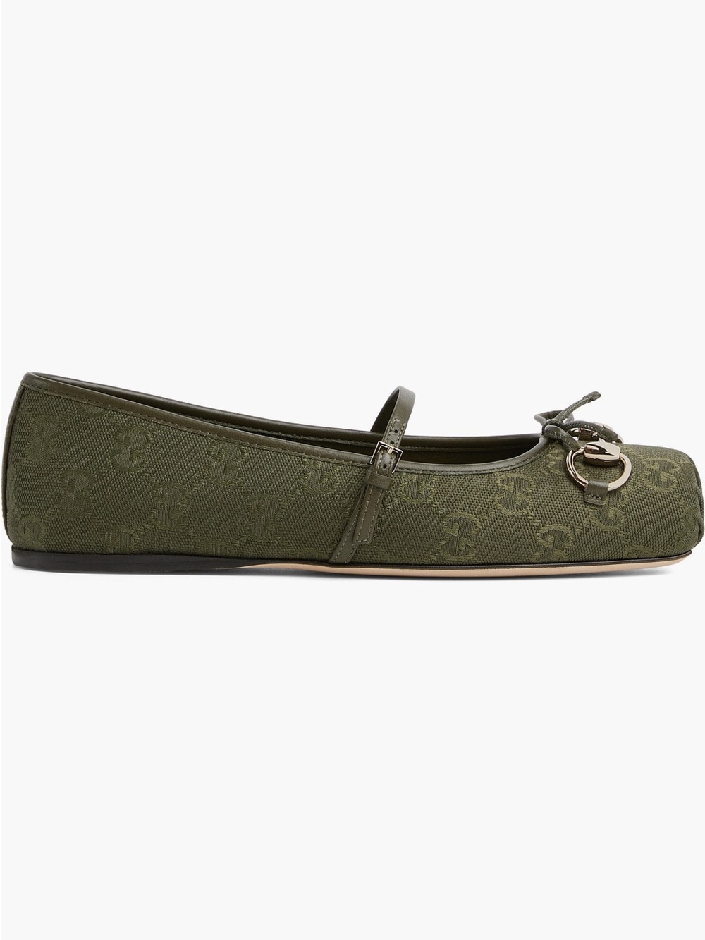 Authentic Gucci Horsebit Mary Jane Ballet Flat GG Logo Print Dark Green 8US 38EU - Picture 2 of 12